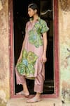 AAMRA BY LAVANYA_Pink Linen Silk Hand Painted Sandrose Kalamkari Floral Shirt Kurta With Pant _at_Aza_Fashions