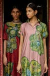 Buy_AAMRA BY LAVANYA_Pink Linen Silk Hand Painted Sandrose Kalamkari Floral Shirt Kurta With Pant 