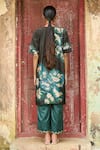 Shop_AAMRA BY LAVANYA_Black Linen Silk Hand Painted Bird Round Noir Kalamkari Floral Kurta With Pant _at_Aza_Fashions