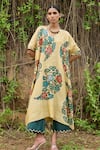 Shop_AAMRA BY LAVANYA_Ivory Linen Silk Hand Painted Paisley Kalamkari Oversize Kurta With Pant 