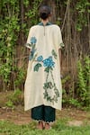 Shop_AAMRA BY LAVANYA_Ivory Linen Silk Hand Painted Parrot V-neck Kalamkari Kurta And Pant Set _at_Aza_Fashions