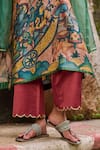 Buy_AAMRA BY LAVANYA_Maroon Linen Silk Hand Painted Sena Blunt V Kalamkari Kurta Set 