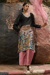 AAMRA BY LAVANYA_Black Linen Silk Hand Painted Sena Blunt V Noir Kalamkari Kurta Set _at_Aza_Fashions