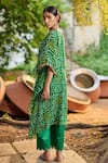 AAMRA BY LAVANYA_Green Georgette Printed Bandhani Blunt V Kaftan With Pant _Online_at_Aza_Fashions