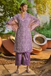 Buy_AAMRA BY LAVANYA_Purple Georgette Printed Bandhani Blunt V Kaftan And Pant Set _at_Aza_Fashions