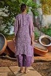 Shop_AAMRA BY LAVANYA_Purple Georgette Printed Bandhani Blunt V Kaftan And Pant Set _at_Aza_Fashions