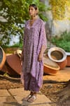 AAMRA BY LAVANYA_Purple Georgette Printed Bandhani Blunt V Kaftan And Pant Set _Online_at_Aza_Fashions