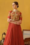 ABSTRACT BY MEGHA JAIN MADAAN_Orange Raw Silk Embellished Floral Applique Round Neck Anarkali _Online_at_Aza_Fashions