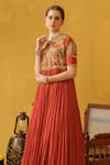 Buy_ABSTRACT BY MEGHA JAIN MADAAN_Orange Raw Silk Embellished Floral Applique Round Neck Anarkali _Online_at_Aza_Fashions