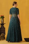 Shop_ABSTRACT BY MEGHA JAIN MADAAN_Green Raw Silk Embellished Leaf Applique Round Anarkali _at_Aza_Fashions