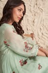 Buy_Samatvam by Anjali Bhaskar_Green Chanderi Embroidery Floral Round Adhira Pleated Kurta And Pant Set _Online_at_Aza_Fashions