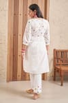 Shop_Samatvam by Anjali Bhaskar_Ivory Embroidery Applique V-neck Adila Floral Yoke Kurta And Pant Set _at_Aza_Fashions