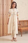 Buy_Samatvam by Anjali Bhaskar_Beige Embroidery Applique Jacket Round Diti Floral And Pant Set _at_Aza_Fashions