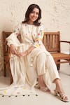 Buy_Samatvam by Anjali Bhaskar_Beige Embroidery Applique Jacket Round Diti Floral And Pant Set _Online_at_Aza_Fashions