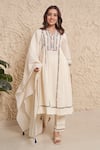 Buy_Samatvam by Anjali Bhaskar_Ivory Embroidery Thread Notched Idhi Gathered Kurta And Pant Set _at_Aza_Fashions