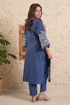 Shop_Samatvam by Anjali Bhaskar_Blue Cotton Poplin Embroidery Floral V-neck Ira Cutwork Kurta With Pant _at_Aza_Fashions