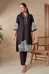 Buy_Samatvam by Anjali Bhaskar_Black Cotton Poplin Embroidery Floral Ira Cutwork Straight Kurta With Pant _at_Aza_Fashions