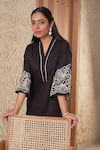 Samatvam by Anjali Bhaskar_Black Cotton Poplin Embroidery Floral Ira Cutwork Straight Kurta With Pant _Online_at_Aza_Fashions