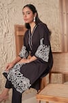 Buy_Samatvam by Anjali Bhaskar_Black Cotton Poplin Embroidery Floral Ira Cutwork Straight Kurta With Pant _Online_at_Aza_Fashions