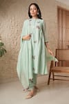 Buy_Samatvam by Anjali Bhaskar_Green Chanderi Embroidery Floral Round Jahan A-line Kurta And Pant Set _at_Aza_Fashions