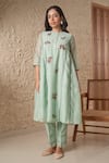 Buy_Samatvam by Anjali Bhaskar_Green Chanderi Embroidery Floral Round Jahan A-line Kurta And Pant Set _Online_at_Aza_Fashions