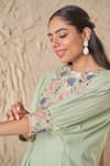 Shop_Samatvam by Anjali Bhaskar_Green Embroidery Floral Round Maya Kurta With Pleated Pant _Online_at_Aza_Fashions