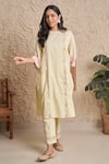 Buy_Samatvam by Anjali Bhaskar_Yellow Embroidery Floral Round Rana Straight Kurta And Pant Set _Online_at_Aza_Fashions