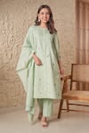 Buy_Samatvam by Anjali Bhaskar_Green Embroidery Floral Round Zoya Button Down Kurta And Pant Set _at_Aza_Fashions