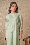 Shop_Samatvam by Anjali Bhaskar_Green Embroidery Floral Round Zoya Button Down Kurta And Pant Set _Online_at_Aza_Fashions