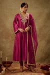 Buy_The Aarya_Purple Handwoven Chanderi Hand Embroidered Zardozi Kalidaar Kurta Pant Set _at_Aza_Fashions