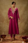 The Aarya_Purple Handwoven Chanderi Hand Embroidered Zardozi Kalidaar Kurta Pant Set _Online_at_Aza_Fashions