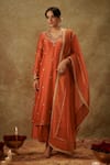 Buy_The Aarya_Orange Handwoven Chanderi Hand Embroidered Zardozi Floral Kurta Palazzo Set _at_Aza_Fashions