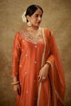 Buy_The Aarya_Orange Handwoven Chanderi Hand Embroidered Zardozi Floral Kurta Palazzo Set _Online_at_Aza_Fashions