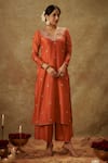 The Aarya_Orange Handwoven Chanderi Hand Embroidered Zardozi Floral Kurta Palazzo Set _at_Aza_Fashions