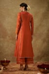 Shop_The Aarya_Orange Handwoven Chanderi Hand Embroidered Zardozi Cutout Kurta Palazzo Set _at_Aza_Fashions