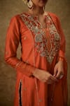 Shop_The Aarya_Orange Handwoven Chanderi Hand Embroidered Zardozi Cutout Kurta Palazzo Set _Online_at_Aza_Fashions