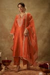 Buy_The Aarya_Orange Handwoven Chanderi Hand Embroidered Zardozi Cutout Kurta Pant Set _at_Aza_Fashions