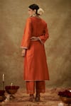 Shop_The Aarya_Orange Handwoven Chanderi Hand Embroidered Zardozi Cutout Kurta Pant Set _at_Aza_Fashions