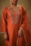 Shop_The Aarya_Orange Handwoven Chanderi Hand Embroidered Zardozi Cutout Kurta Pant Set _Online_at_Aza_Fashions