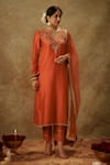 Buy_The Aarya_Orange Handwoven Chanderi Hand Embroidered Zardozi Floral Kurta Pant Set _at_Aza_Fashions