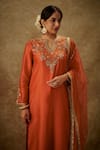 Buy_The Aarya_Orange Handwoven Chanderi Hand Embroidered Zardozi Floral Kurta Pant Set _Online_at_Aza_Fashions