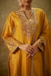 The Aarya_Yellow Handwoven Chanderi Hand Embroidered Zardozi Notched Kurta Pant Set _at_Aza_Fashions