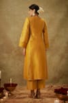 Shop_The Aarya_Yellow Handwoven Chanderi Hand Embroidered Zardozi Notched Kurta Pant Set _at_Aza_Fashions