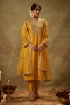 Buy_The Aarya_Yellow Handwoven Chanderi Hand Embroidered Zardozi Floral Kurta Pant Set _at_Aza_Fashions