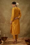 Shop_The Aarya_Yellow Handwoven Chanderi Hand Embroidered Zardozi Floral Kurta Pant Set _at_Aza_Fashions