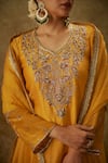 The Aarya_Yellow Handwoven Chanderi Hand Embroidered Zardozi Floral Kurta Pant Set _Online_at_Aza_Fashions