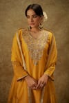 Shop_The Aarya_Yellow Handwoven Chanderi Hand Embroidered Zardozi Floral Kurta Pant Set _Online_at_Aza_Fashions