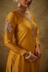 Shop_The Aarya_Yellow Handwoven Chanderi Hand Embroidered Zardozi V-neck Kurta Pant Set _Online_at_Aza_Fashions