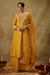 Buy_The Aarya_Yellow Handwoven Chanderi Hand Embroidered Zardozi V-neck Kurta Pant Set _at_Aza_Fashions