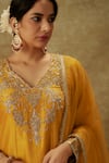 Shop_The Aarya_Yellow Handwoven Chanderi Hand Embroidered Zardozi V-neck Kurta Pant Set _Online_at_Aza_Fashions